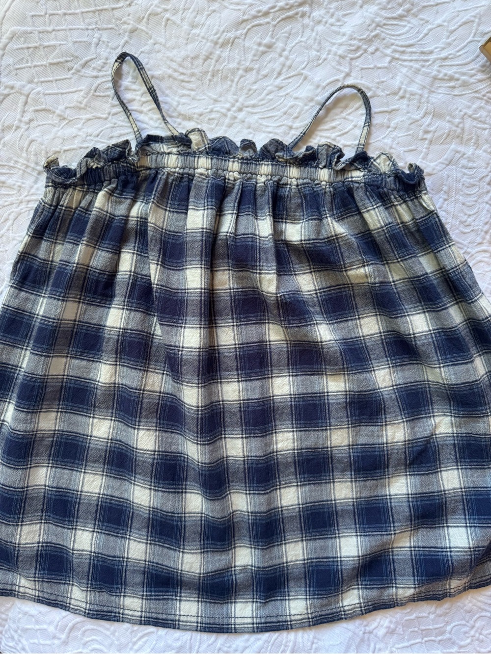 Madewell Plaid Cami Tank Top XS Blue White Adjustable Straps Cotton